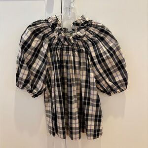 J Crew Smocked Neck Puff Short Sleeve in Friday Plaid